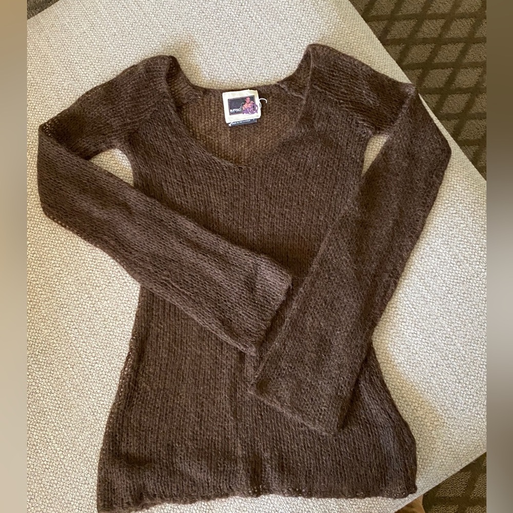 Buffalo David Bitton Open Knit Tunic Sweater Size S Brown